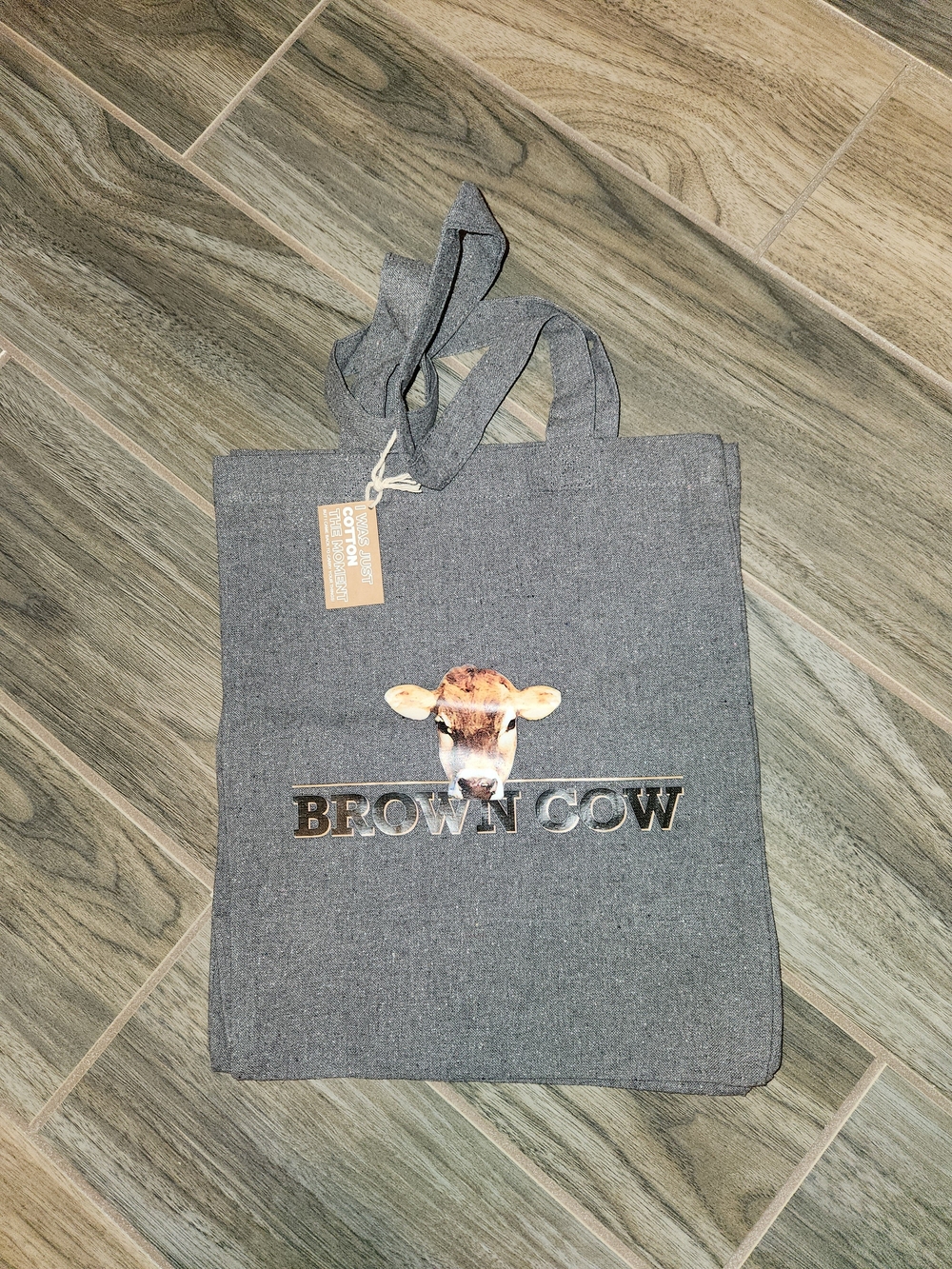 Brown Cow Gray Cotton Tote Bag